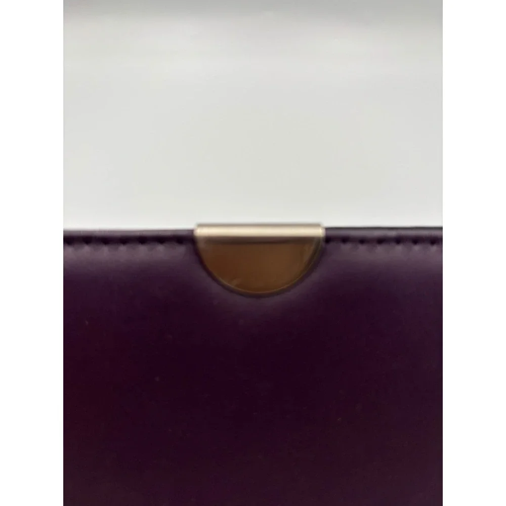 Purple Genuine Leather Slim Clutch Wallet with ID Window and Zipper Pocket